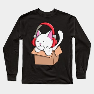 Headphone Cat in Box Long Sleeve T-Shirt